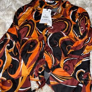 Orange button up with wide sleeves